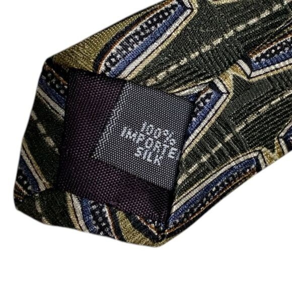 Henry Grethel Silk Tie Quiet Luxury Old Money Geometric Green Gold Caree… - Picture 2 of 8